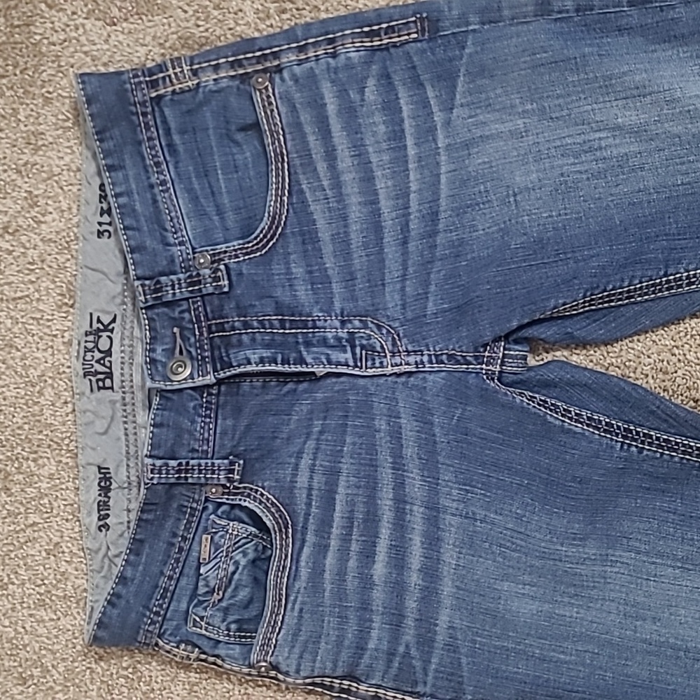 Mens Buckle Black Strait Jeans